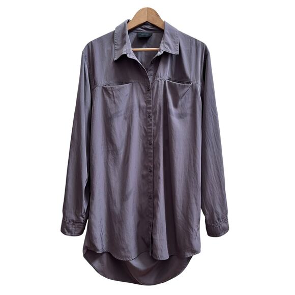Gestuz Gray Shine Long Sleeve Button Down Tunic Blouse US Size 10 Timeless - Picture 1 of 9